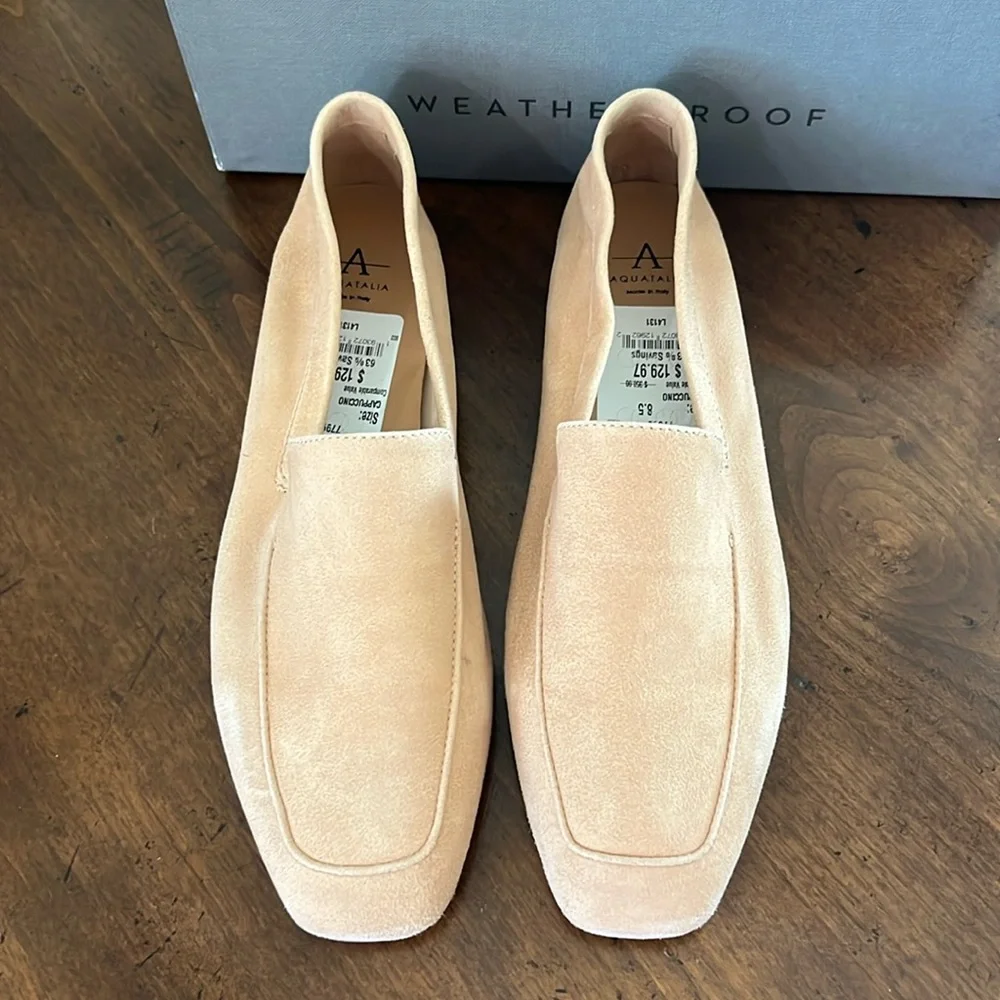 Aquatalia Rains Dress Suede Brown Shoes 8.5M Cappuccino - Picture 1 of 7